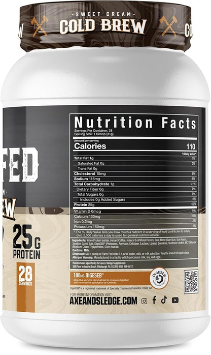 Axe & Sledge Farm Fed 100% Whey Protein Isolate | 25g Protein | Low Carb, Low Sugar, Gluten Free |