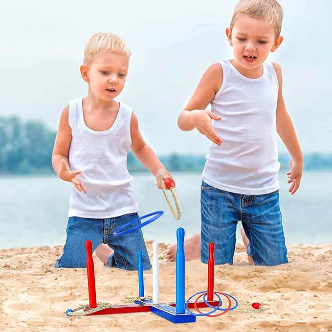 Premium Wooden Ring Toss Game Set - Win SPORTS Throwing Game Indoor Outdoor Games for Kids &