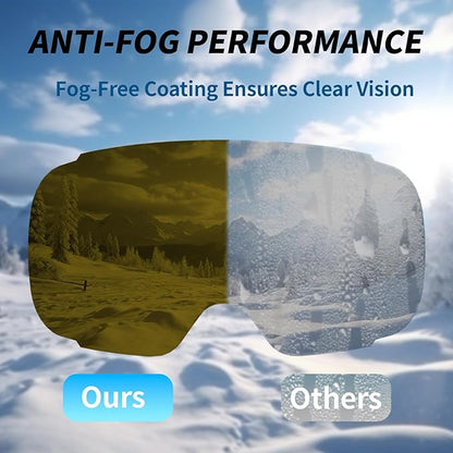 Ski Goggles for Men Women Adult & Youth, OTG Snowboard Goggles Anti Fog, Snow Goggles UV Protection