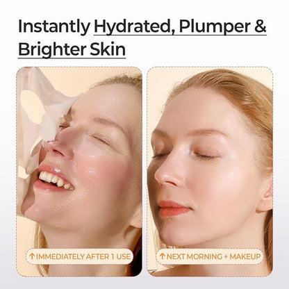 MOTHER MADE Glowing Glass Skin Hydrating Snail Deep Collagen Face Masks 10 EA, with Niacinamide 2%