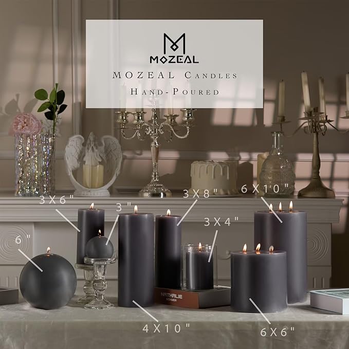 MOZEAL 3" x 4" Hand-Poured Unscented Candle,Dripless Pillar Candle Set of 3,Long Clean