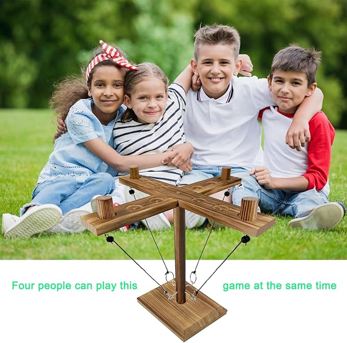 Hook Toss Game, Ring Toss Game, Handmade Wooden Ladder, Throwing Hook and Ring Battle Game for