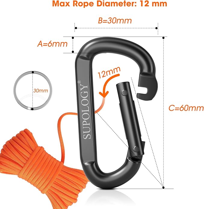 Carabiner Clip, 900 LBS 2.5" Iron Heavy Duty Caribeaners for Hammocks, Camping Accessories, Hiking