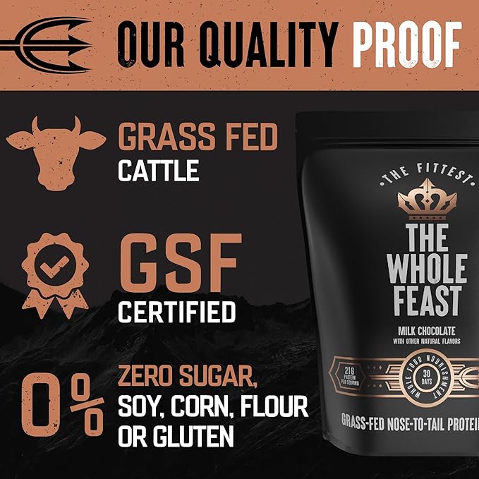 The Fittest Whole Feast Beef Protein Powder - Milk Chocolate - Grass Fed Nose to Tail Carnivore
