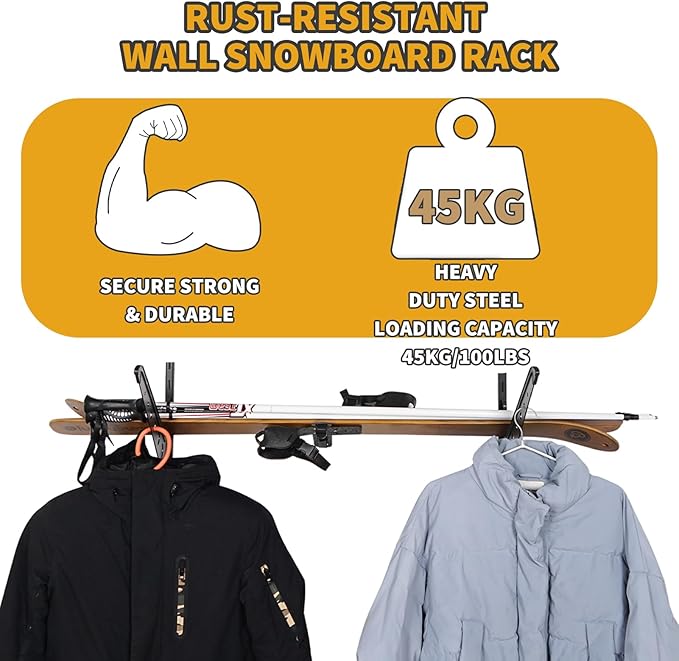 Snowboard Wall Racks, Adjustable Storage Rack for Ski, Surfboard, Wakeboard, Snowboard Wall Mount