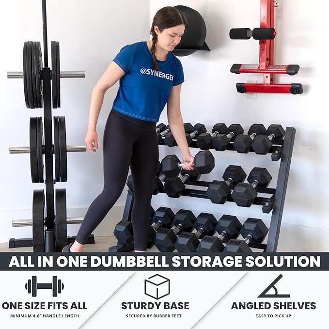Synergee Dumbbell Rack for Home Gym – 3 Tier Adjustable Weight Rack for Dumbbells – Space-Saving