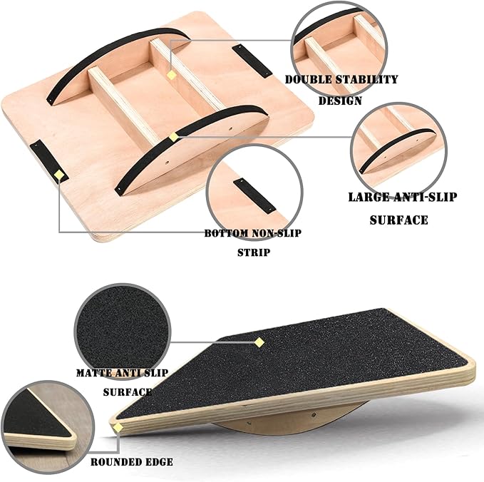 Balance Board Wooden Wobble Board for Adults Anti-Slip Board for Physical Therapy & Core Strength