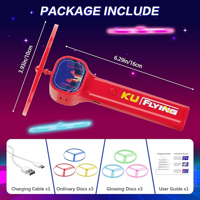 Rechargeable Disc Launcher with 6 Flying Spinners for Outdoor Activities Game White Elephant Gift