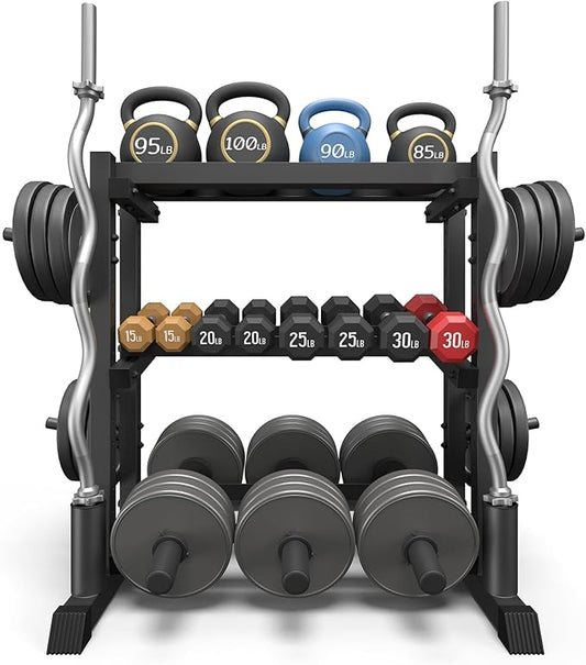 3-Tier Dumbbell Rack, 1100LB Capacity Adjustable Weight Rack for Home Gym, Heavy-Duty Weight Stand