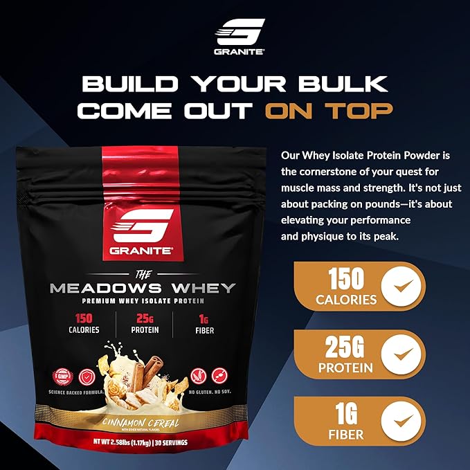 Granite Supplements The Meadows Whey Protein Isolate Protein Powder for Lean Muscle with 150
