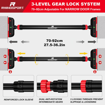 RHINOSPORT Pull Up Bar for Narrow Rental Door Frames, 70–92cm（27.5-36.2in）
