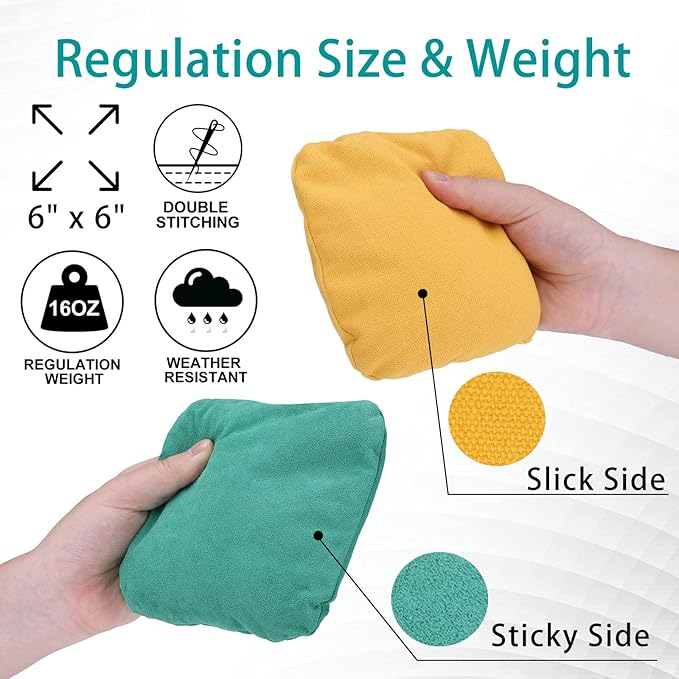 EunHo Dual Sided Cornhole Bags Regulation Set of 8 Professional Cornhole Bean Bags Slick and Stick