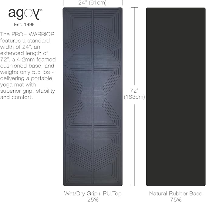 agoy Pro+ Warrior - Premium Non-Slip Yoga Mat – Eco-Conscious Design - PU Mat With Wet/Dry Grip+