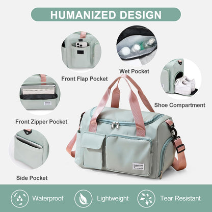 Small Gym Bag for Women, Travel Duffle Bag Carry On Weekender Bag with Shoe Compartment, 05#green
