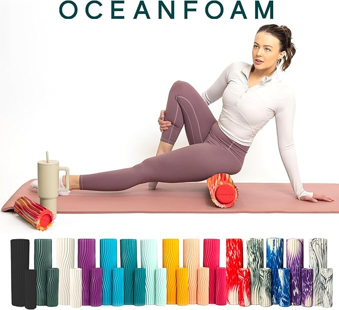 Oceanfoam Tidal Roller - Red, Gold & Natural Marbled - Muscle Massage Foam Roller for Back Pain &