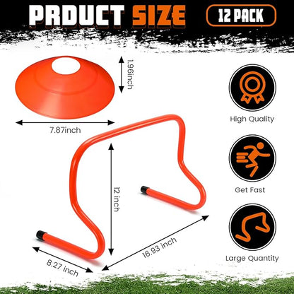 12 Pcs 12 Inch Agility Hurdles Training Equipment Agility Hurdles and Marker Cone Set Disc Cones