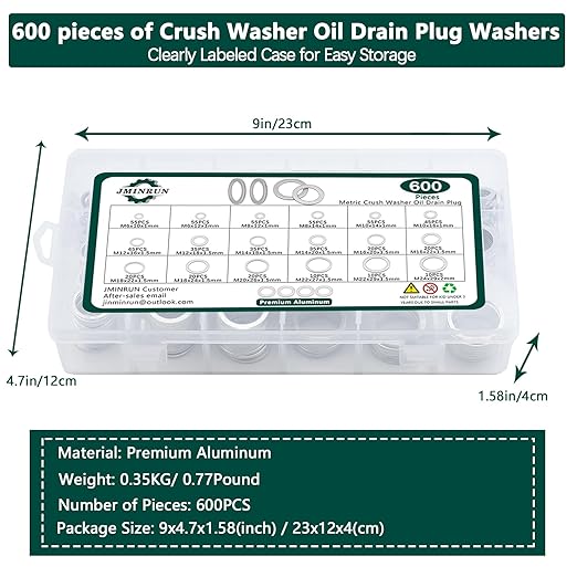 600PCS Oil Drain Plug Gasket Kit,18 Sizes Aluminum Crush Washers Assortment Kit,Automotive, Crush