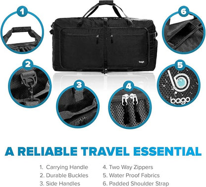 Bago Large Foldable Duffel Bags for Traveling Women & Men - 100L Packable Duffle Bag for Travel