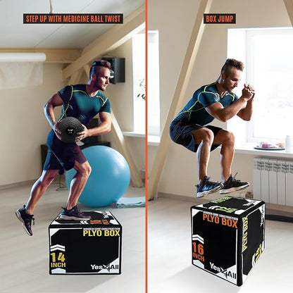 Yes4All 3-in-1 Soft-Padded Plyo Box With Wooden Core, Non-Slip Multi-Use Cushioned Plyometric Jump