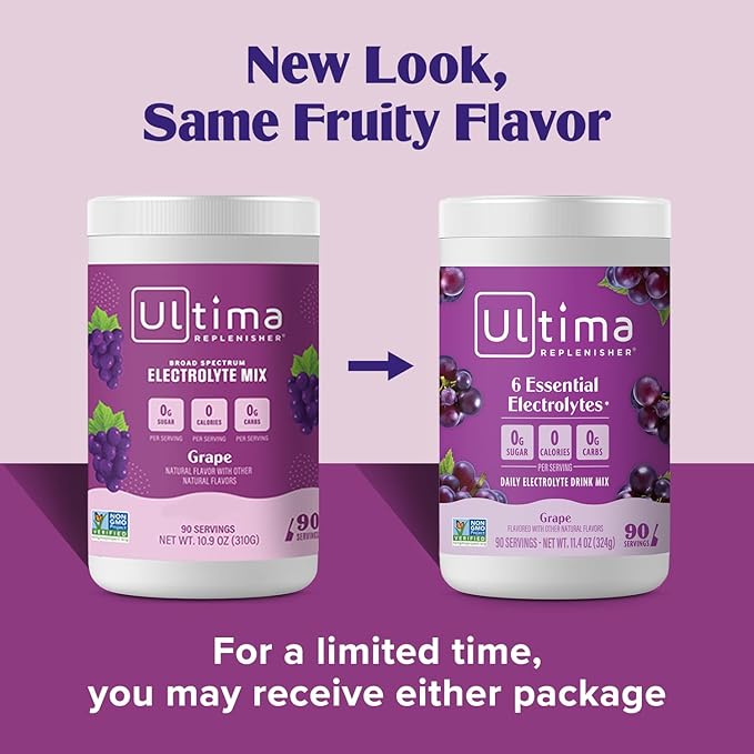 Ultima Replenisher Daily Electrolyte Powder Drink Mix – Sugar Free – Grape, 90 Servings – Hydration