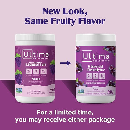 Ultima Replenisher Daily Electrolyte Powder Drink Mix – Sugar Free – Grape, 90 Servings – Hydration