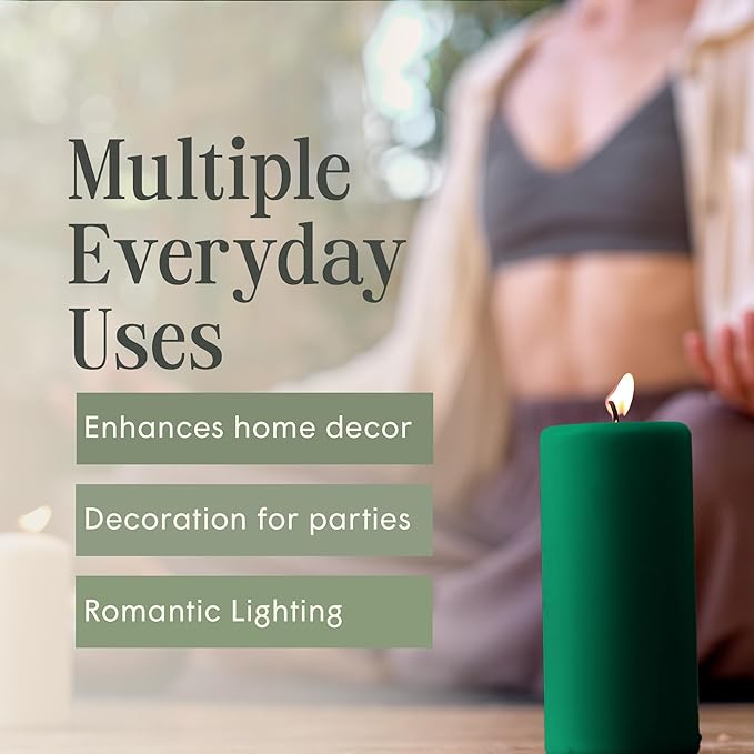 Mister Candle Dripless Unscented Pillar Candles, Set of 3 Hand Poured Hunter Green Pillar Candles
