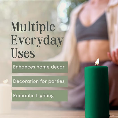 Mister Candle Dripless Unscented Pillar Candles, Set of 3 Hand Poured Hunter Green Pillar Candles