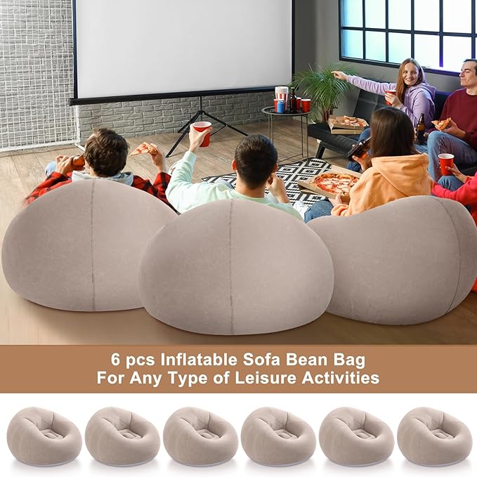Realspring 6 Pcs Bean Bag Chairs for Adults Inflatable Chairs with Electric Air Pump,Blow up Couch