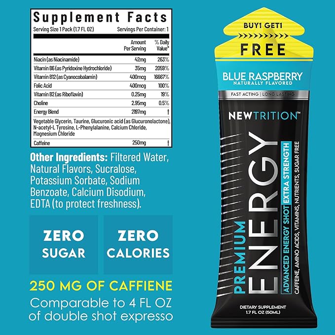 NewTrition® Extra Strength Energy Shots, 250mg Caffeine Energy Shots with Vitamin B & Amino Acids