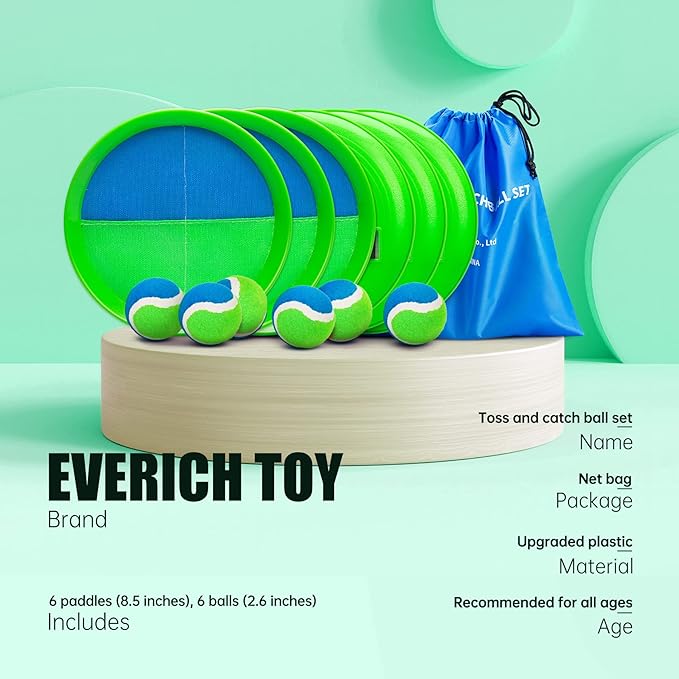 EVERICH Upgraded Toss and Catch Ball Game Set - Indoor and Outdoor Games for Kids 3-12, Beach Sand
