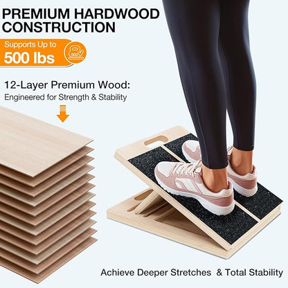 TEMI Slant Board for Calf-Stretching - Wooden Incline Wedge Stretcher for Squats, Foot & Ankle