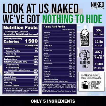 NAKED Strawberry Mass - 1,500 Calories, 50G Protein, Nothing Artificial. Strawberry Weight Gainer