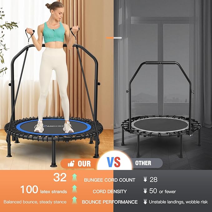 ANCHEER 40" Foldable Mini Trampoline,Max Load 450lbs/550lbs Indoor Trampoline,with 4 Level