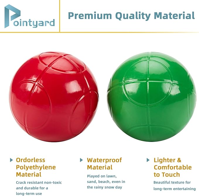 Pointyard 100mm Bocce Ball Set, Regulation Bocci Ball Set with 8 PE Bocce Balls/1 Pallino/Carrying