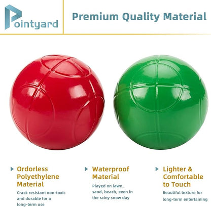 Pointyard 100mm Bocce Ball Set, Regulation Bocci Ball Set with 8 PE Bocce Balls/1 Pallino/Carrying