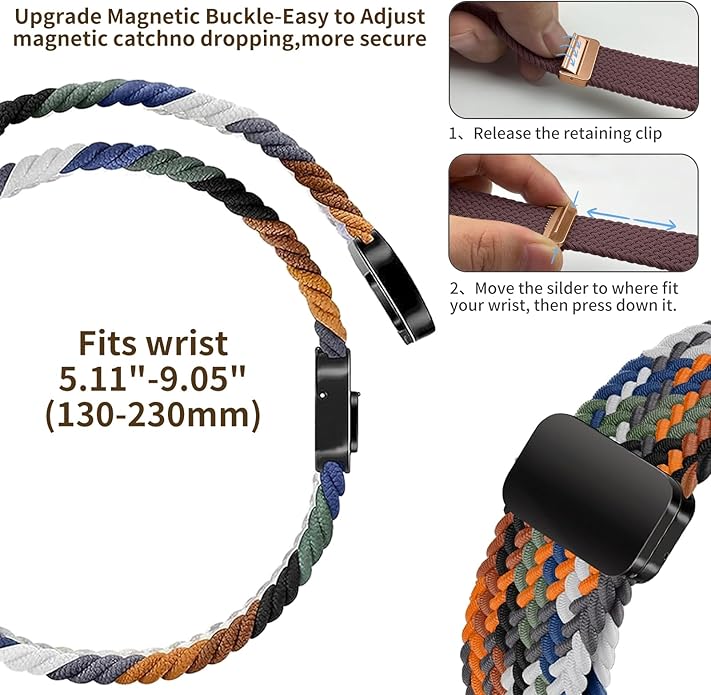 Braided Band Compatible with Fitbit Versa 4 Bands for Woman/Versa 3/Sense 1/Sense 2 Band, Magnetic