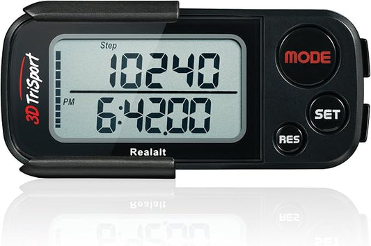 3DTriSport Walking 3D Pedometer with Clip & Strap, eBook Included | 30 Days Memory, Accurate Step