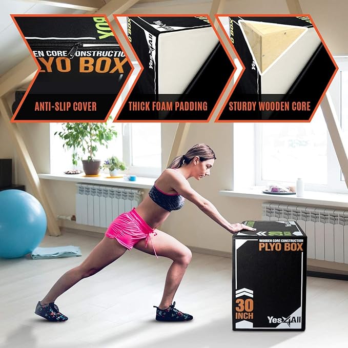 Yes4All 3-in-1 Soft-Padded Plyo Box With Wooden Core, Non-Slip Multi-Use Cushioned Plyometric Jump
