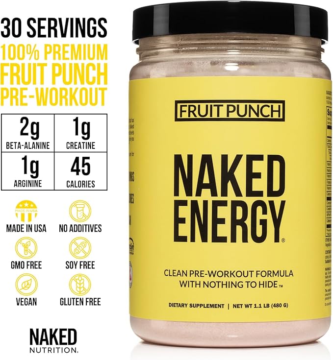 NAKED Fruit Punch Energy - Clean Pre Workout Supplement for Men and Women, Vegan Friendly, No Added