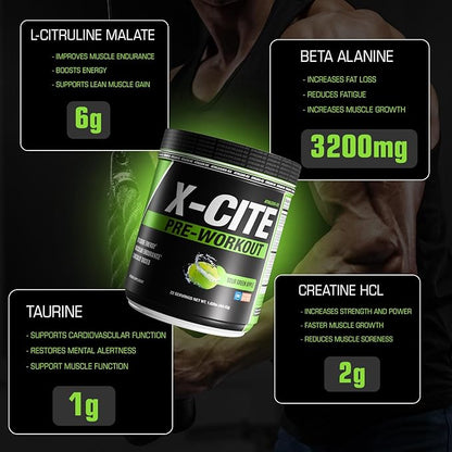 X-CITE Pre-Workout by ATHLEAN-X - Enhanced Formula with Beta-Alanine, Creatine & Caffeine for