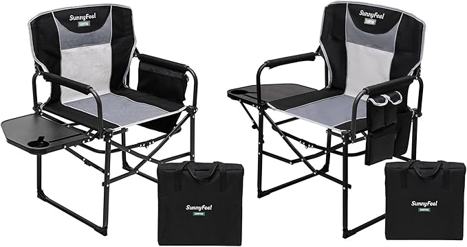 SUNNYFEEL Oversized Camping Directors Chair 2 Pack, Portable Folding Lawn Chairs for Adults Heavy