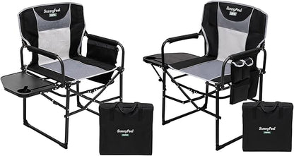 SUNNYFEEL Oversized Camping Directors Chair 2 Pack, Portable Folding Lawn Chairs for Adults Heavy