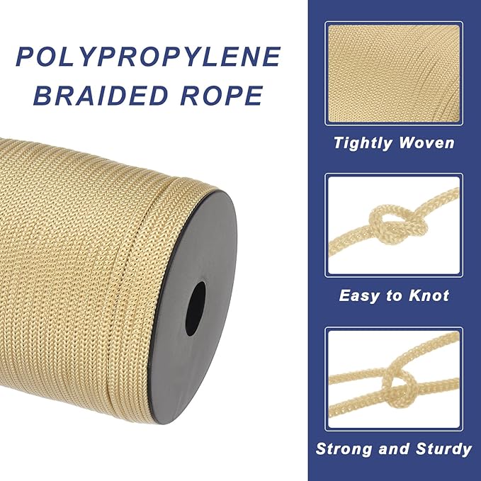 MECCANIXITY 5/32 Inch Polypropylene Rope Braided Ropes, 328ft Camping Rope Hollow Utility Cord for