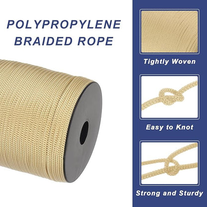 MECCANIXITY 5/32 Inch Polypropylene Rope Braided Ropes, 328ft Camping Rope Hollow Utility Cord for