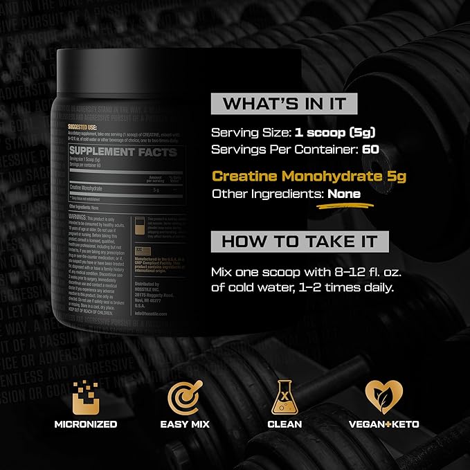 HOSSTILE Creatine Monohydrate Powder for Men & Women, Micronized, Improve Muscle Size, Strength &