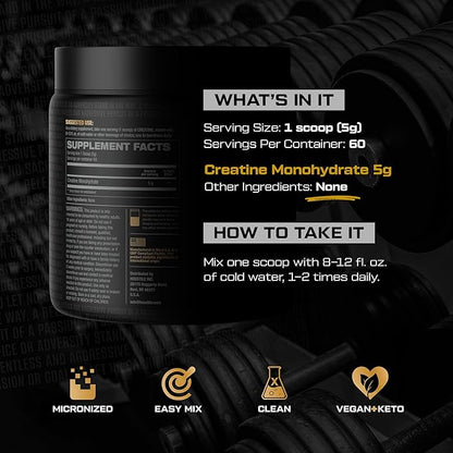 HOSSTILE Creatine Monohydrate Powder for Men & Women, Micronized, Improve Muscle Size, Strength &
