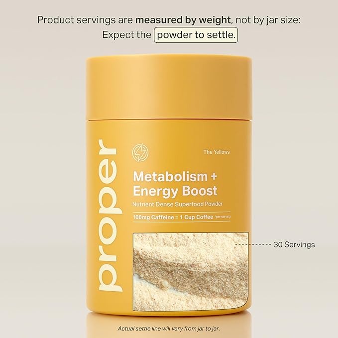 Proper, The Yellows Metabolism and Energy Boost, Sugar Free Energy Drink Powder with 100mg