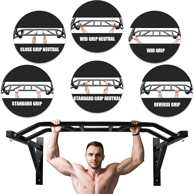 BDL Wall Mounted Pull Up Bar Chin Up bar Multifunctional Dip Station for Indoor Home Gym Workout