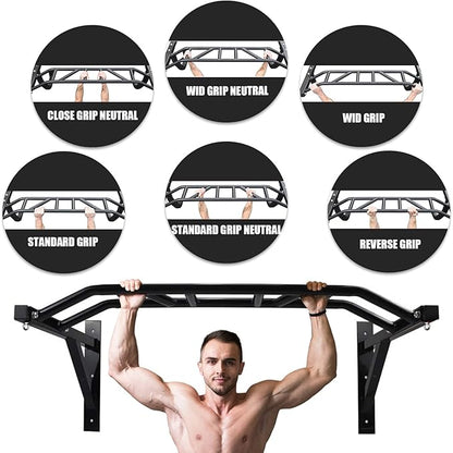BDL Wall Mounted Pull Up Bar Chin Up bar Multifunctional Dip Station for Indoor Home Gym Workout