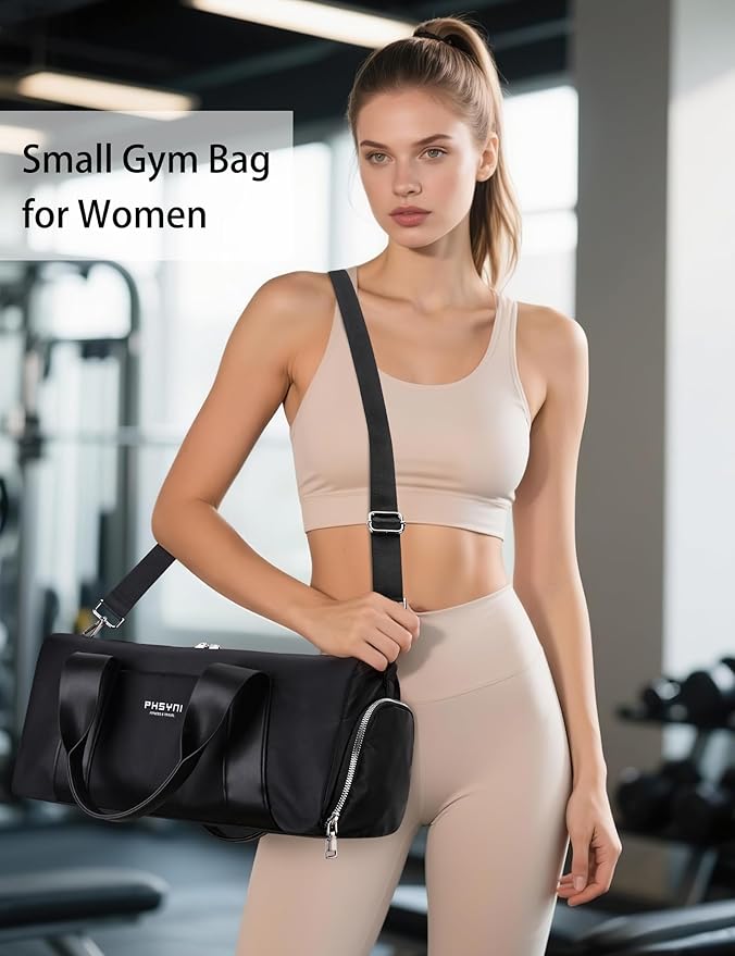 Compact Sports Gym Bag for Women & Girls and Kids, Cute Mini Duffle Bag with Wet Pocket & Shoes